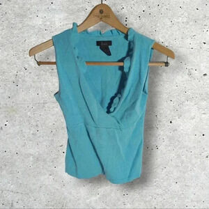 Blue Sweater Vest Ruffled Cotton Ramie by Frenchie sz M